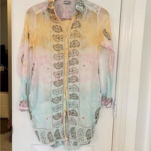 Juliet Dunn Pink and White Embroidered Tunic